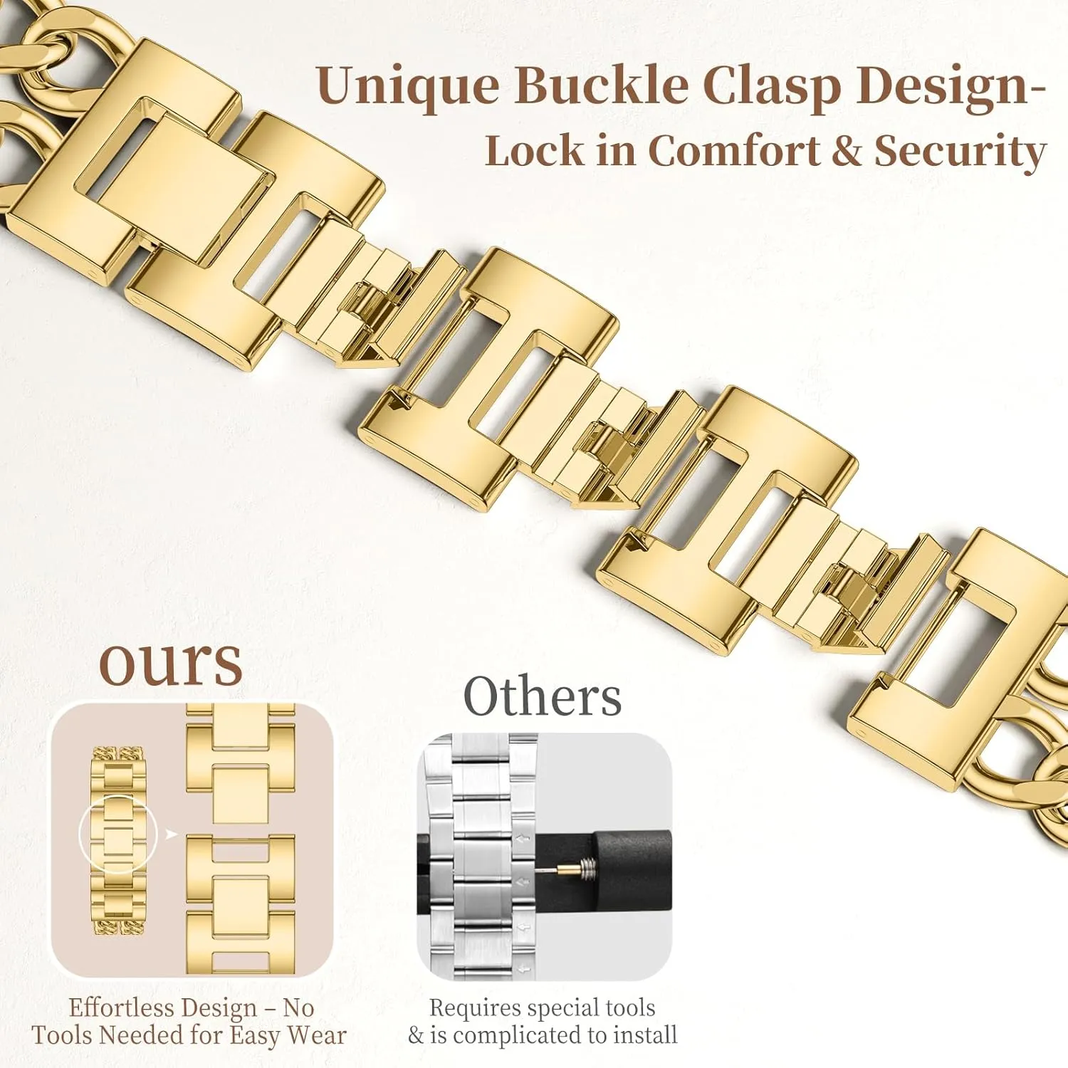 GEAK Gold Watch Band - Compatible with Apple Watch Bands for Women 40mm 38mm 41mm 42mm, Stylish Adjustable Metal Double Steel Chain Bracelet for iWatch Bands Series SE 10 9 8 7 6 5 4 3 2 1