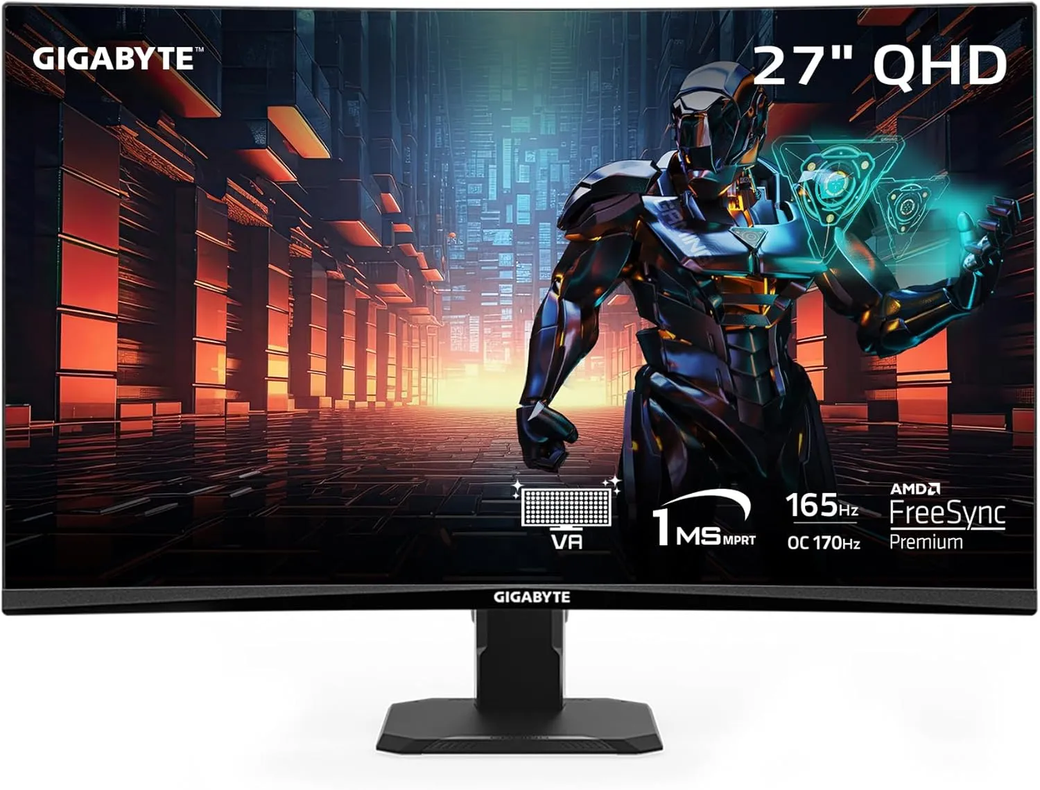 GIGABYTE GS27QC 27" 165Hz 1440P Curved Gaming Monitor, 2560 x 1440 VA 1500R Display, 1ms (MPRT) Response Time, HDR Ready, FreeSync Premium, 1x Display Port 1.4, 2X HDMI 2.0,Black