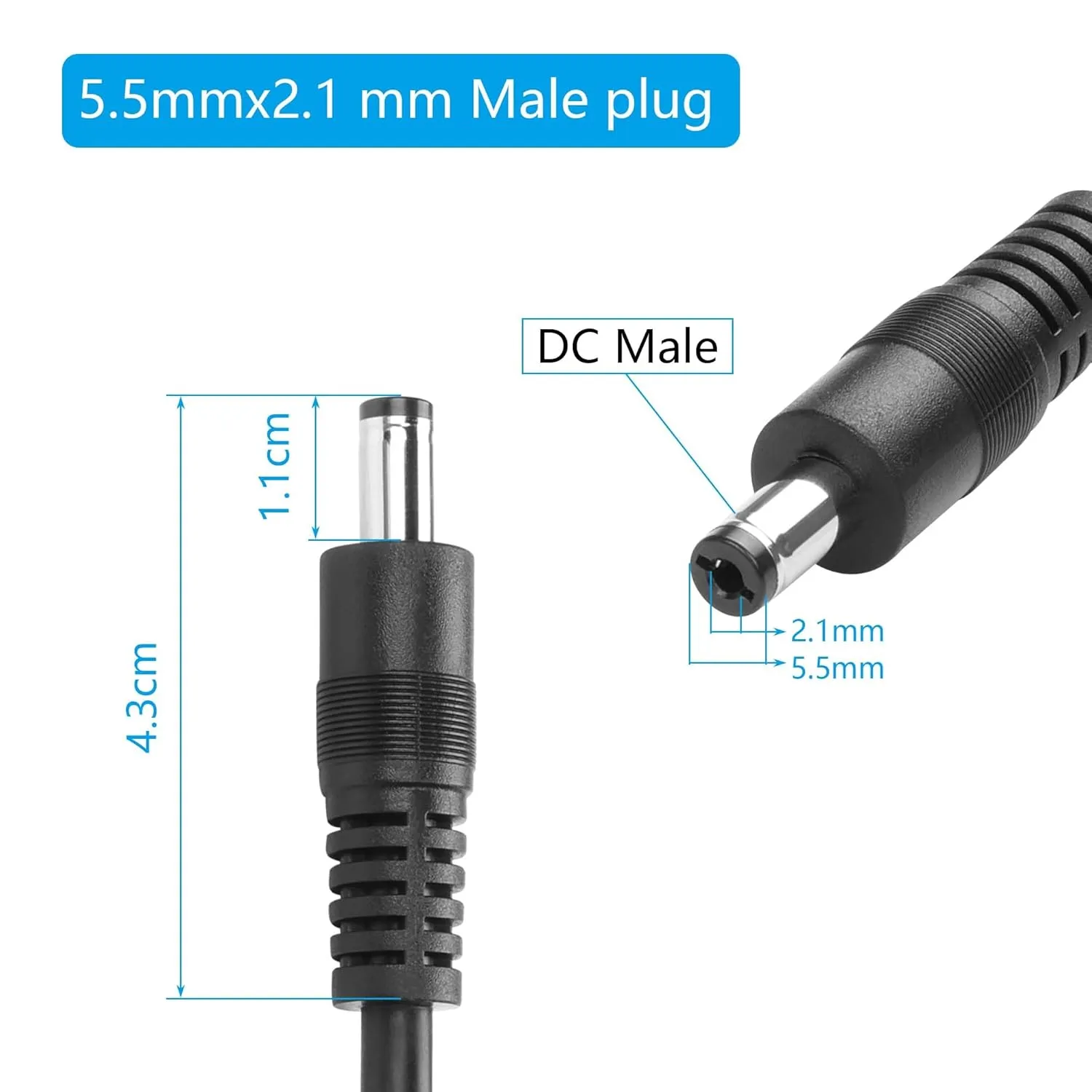 GINTOOYUN 32.8FT DC 5521 Power Cable, 18AWG DC 5.5MM x 2.1MM Male to Male Plug Power Adapter Cable for LED, CCTV, Car, Monitors,etc-10m