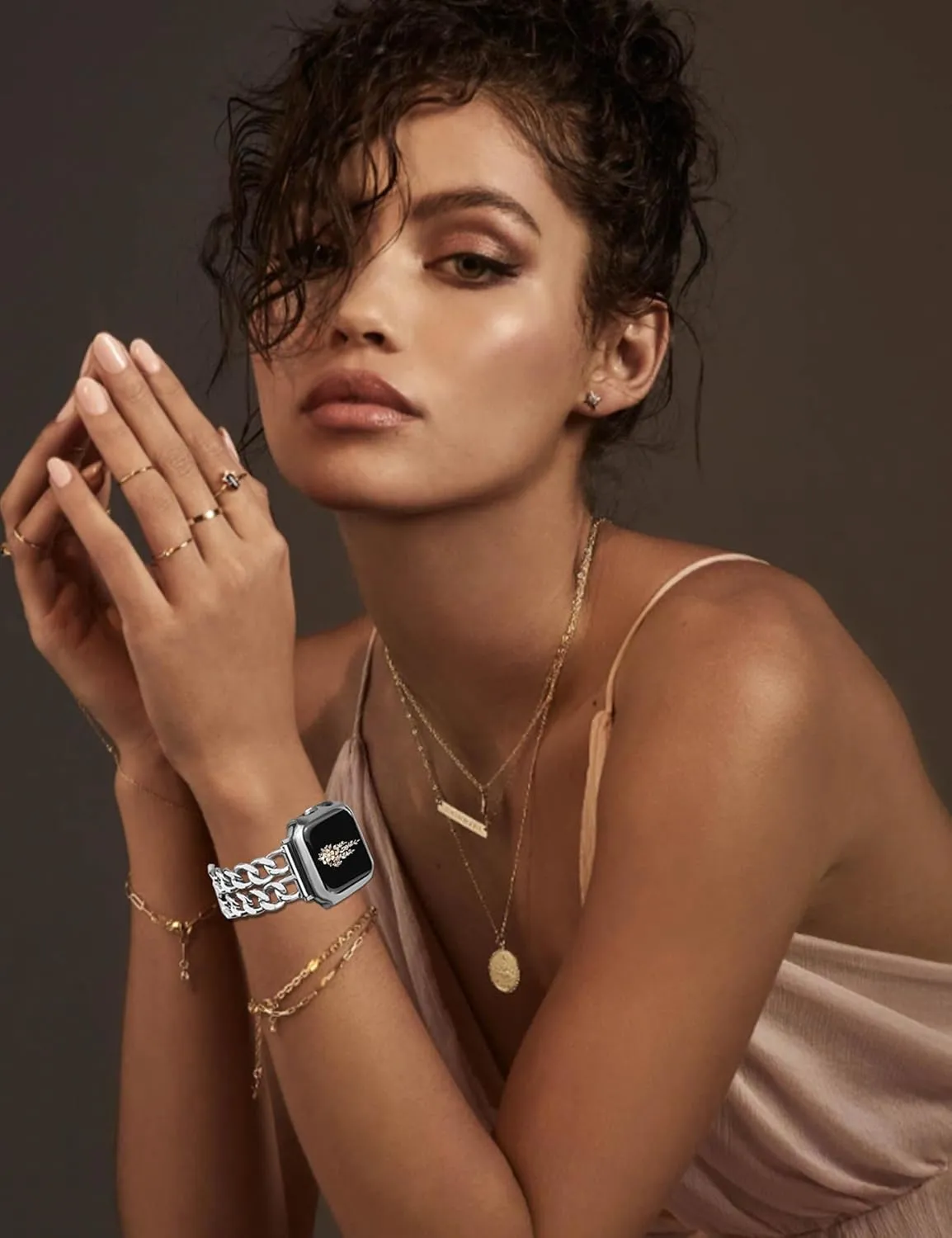 Gold Chain Watch Bands for Women Compatible with Apple Watch Band 38mm 40mm 41mm 42mm (S10) Dressy Adjustable Cowboy Metal Band Link Bracelet for iWatch Series1/2/3/4/5/6/7/8/9/10/SE (No Case)