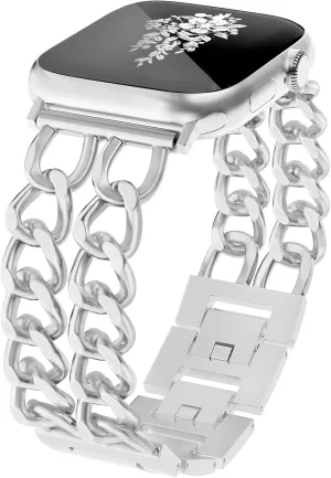 Gold Chain Watch Bands for Women Compatible with Apple Watch Band 38mm 40mm 41mm 42mm (S10) Dressy Adjustable Cowboy Metal Band Link Bracelet for iWatch Series1/2/3/4/5/6/7/8/9/10/SE (No Case)