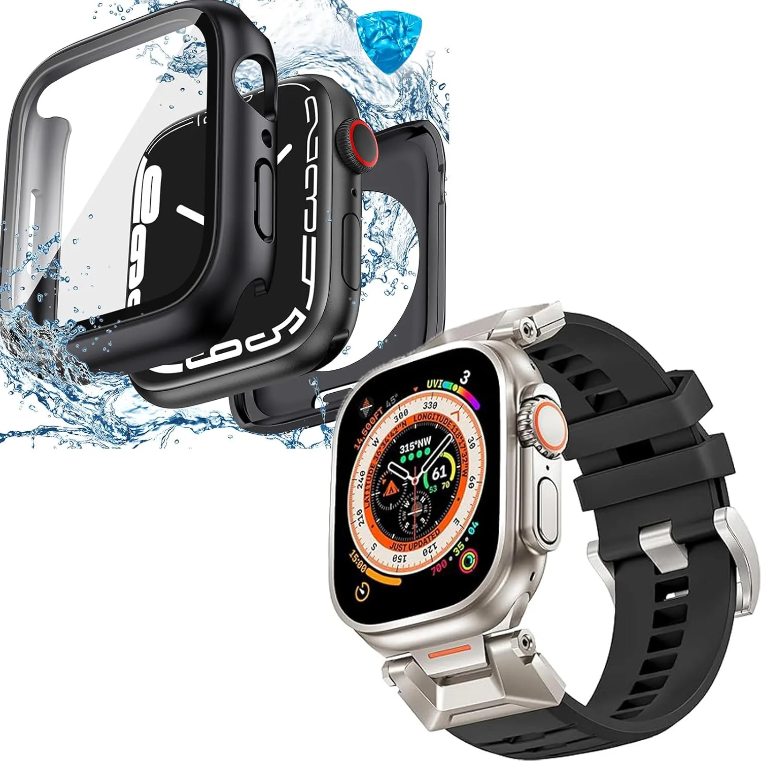 Goton Waterproof Case and Watch Bands for Apple Watch Series 6 5 4 SE(2023) 44mm, 360 Protective Hard PC Front & Back Bumper with HD Tempered Glass Screen Protector and Sturdy Metal Connector Comfort