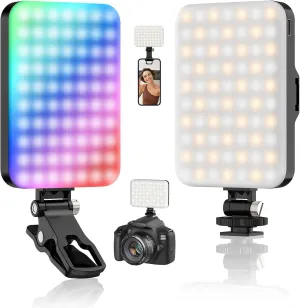 Hagibis RGB Video Light, 360 Full Color Selfie Light LED Camera Light with 3 Cold Shoe Mounts/CRI 97 /20 Scene Modes/2200mAh Rechargeable Portable Phone Light Photography Selfie Lighting
