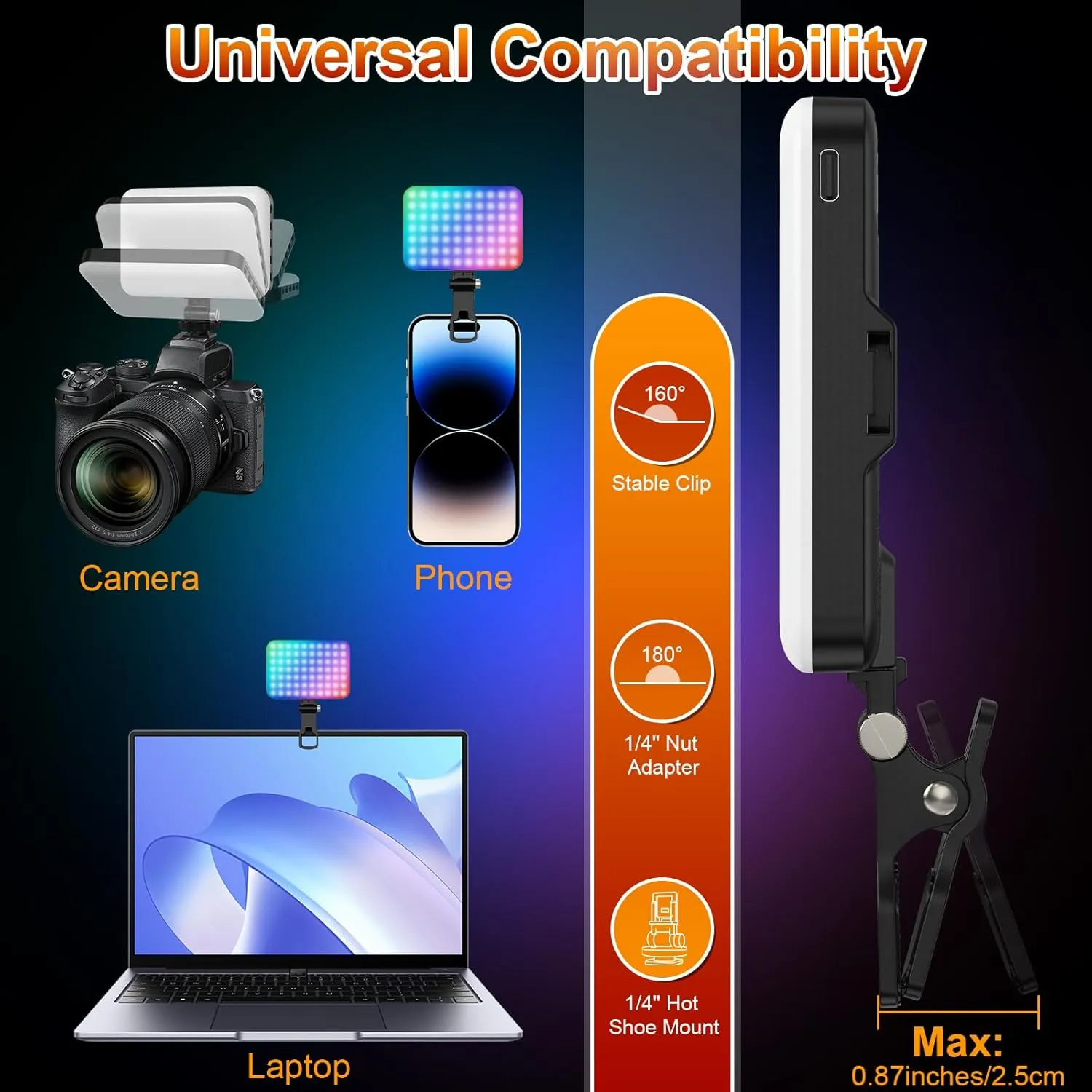 Hagibis RGB Video Light, 360 Full Color Selfie Light LED Camera Light with 3 Cold Shoe Mounts/CRI 97 /20 Scene Modes/2200mAh Rechargeable Portable Phone Light Photography Selfie Lighting
