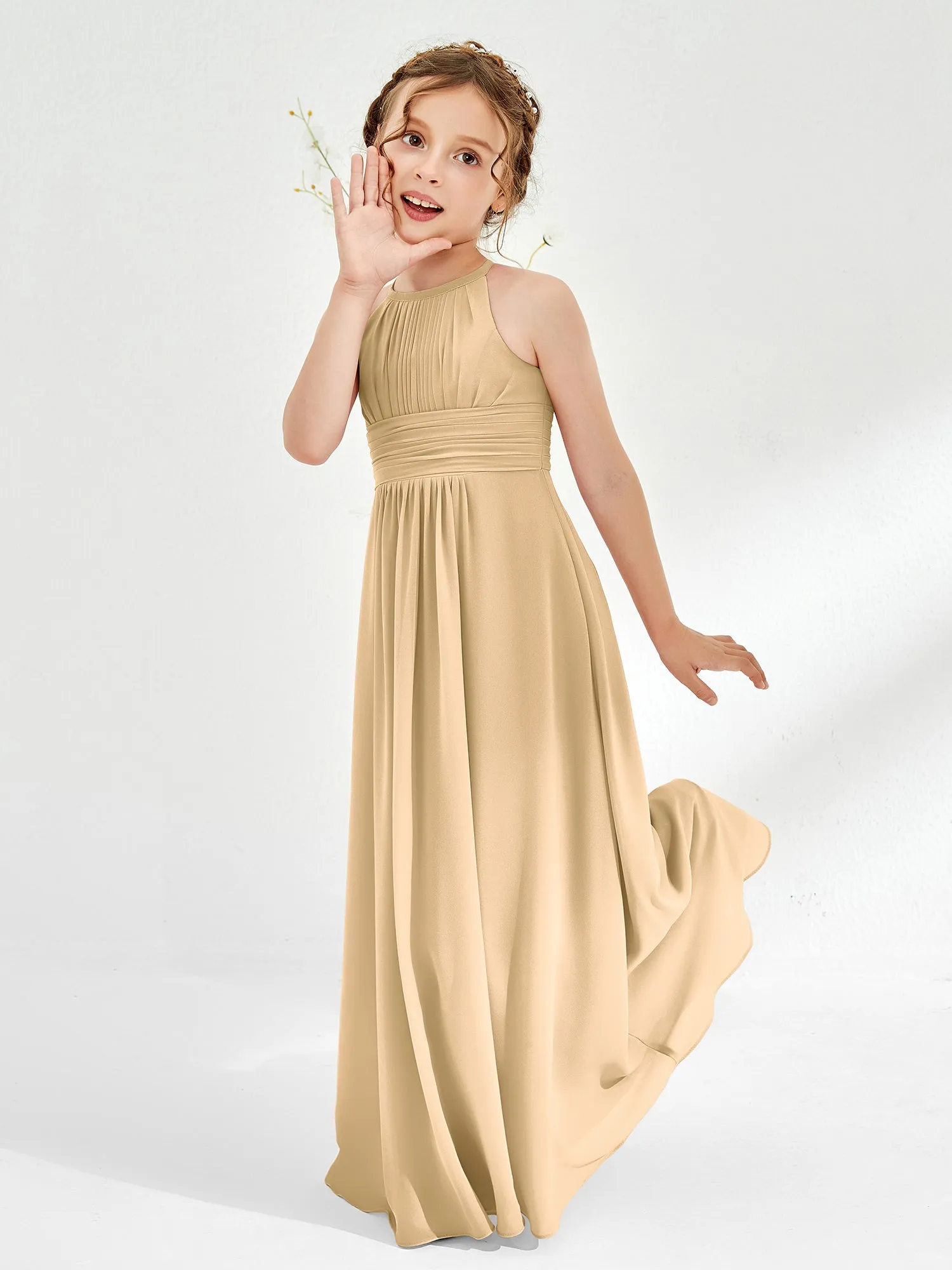 Halter Chiffon Junior Bridesmaid Dresses Champagne