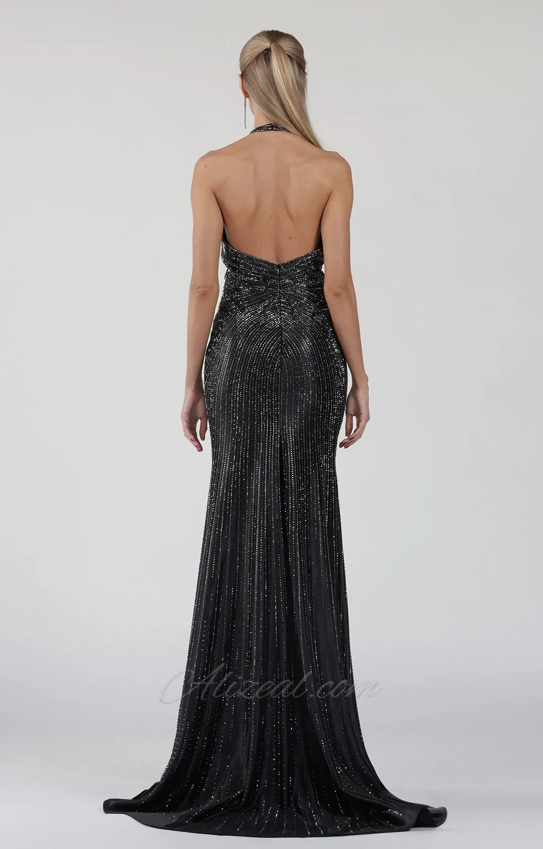Halter Deep-V Neck Appliqued Line Sence Pleated Mermaid Dresses