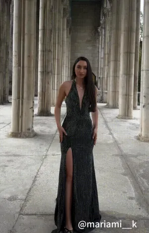 Halter Deep-V Neck Appliqued Line Sence Pleated Mermaid Dresses