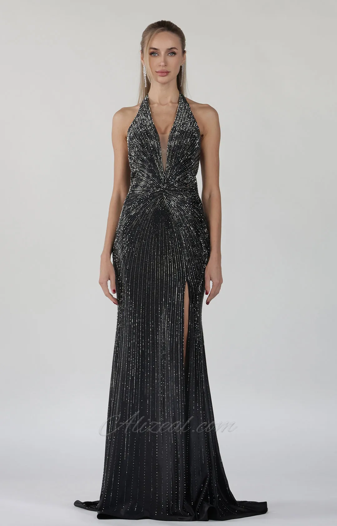 Halter Deep-V Neck Appliqued Line Sence Pleated Mermaid Dresses