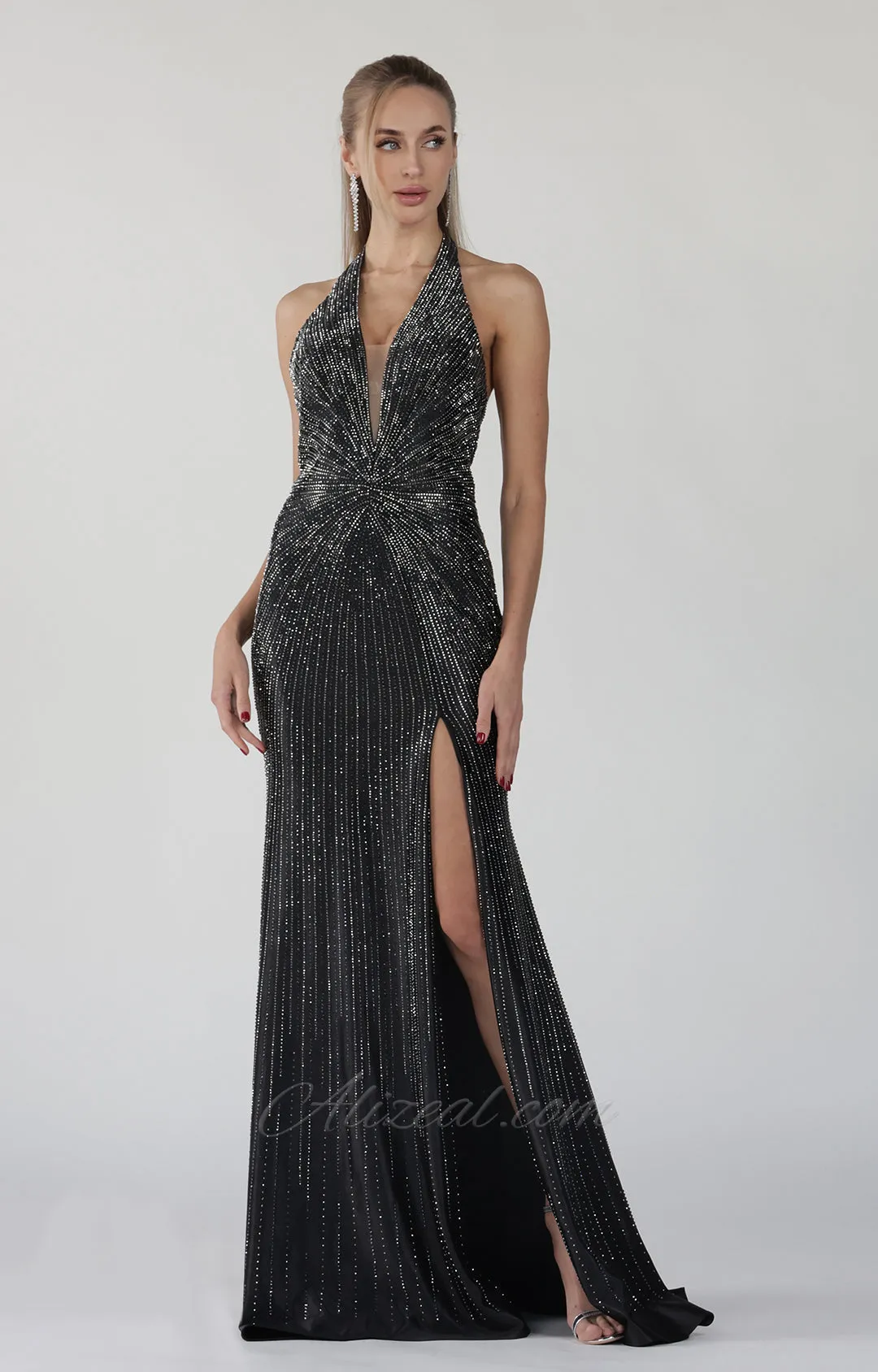 Halter Deep-V Neck Appliqued Line Sence Pleated Mermaid Dresses