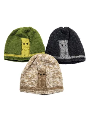 Handmade Knit Beanie Hat Owl