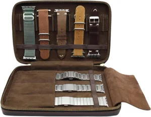 Handmade Leather Band Storage Case for Watch Bands - Fits 8 Bracelets Including 3 Metal Bands - Premium Full Grain Leather - for Apple Watch, Samsung, AndroidWear and Smartwatch Bracelets