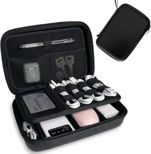 Hard Cord Electronic Organizer Travel Case, Cable Tech Pouch Bag, Cord Hard Case for Portable Charger, Power Bank, Mouse and Cords, Tech Organizer Travel Large Bag,Black