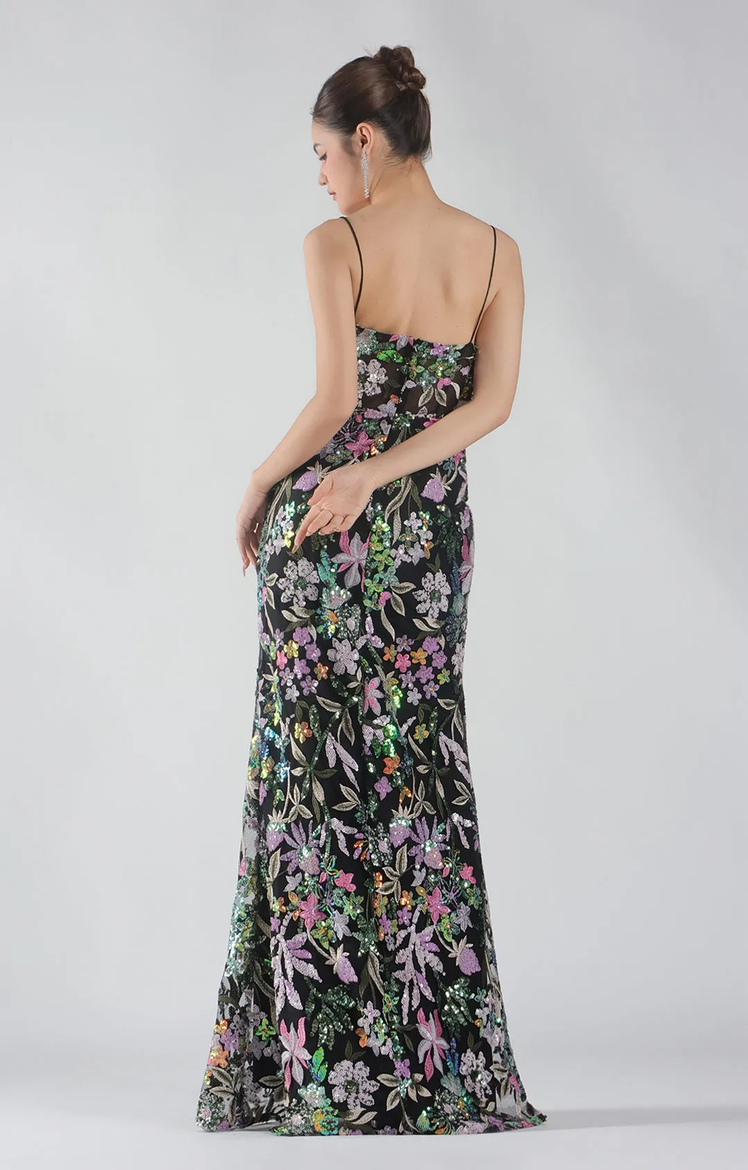 Heart Collar Sequins Spaghetti Straps Open Back Maxi Dress