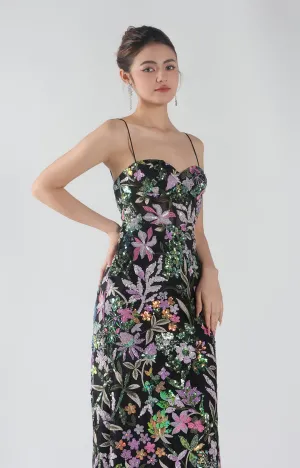 Heart Collar Sequins Spaghetti Straps Open Back Maxi Dress