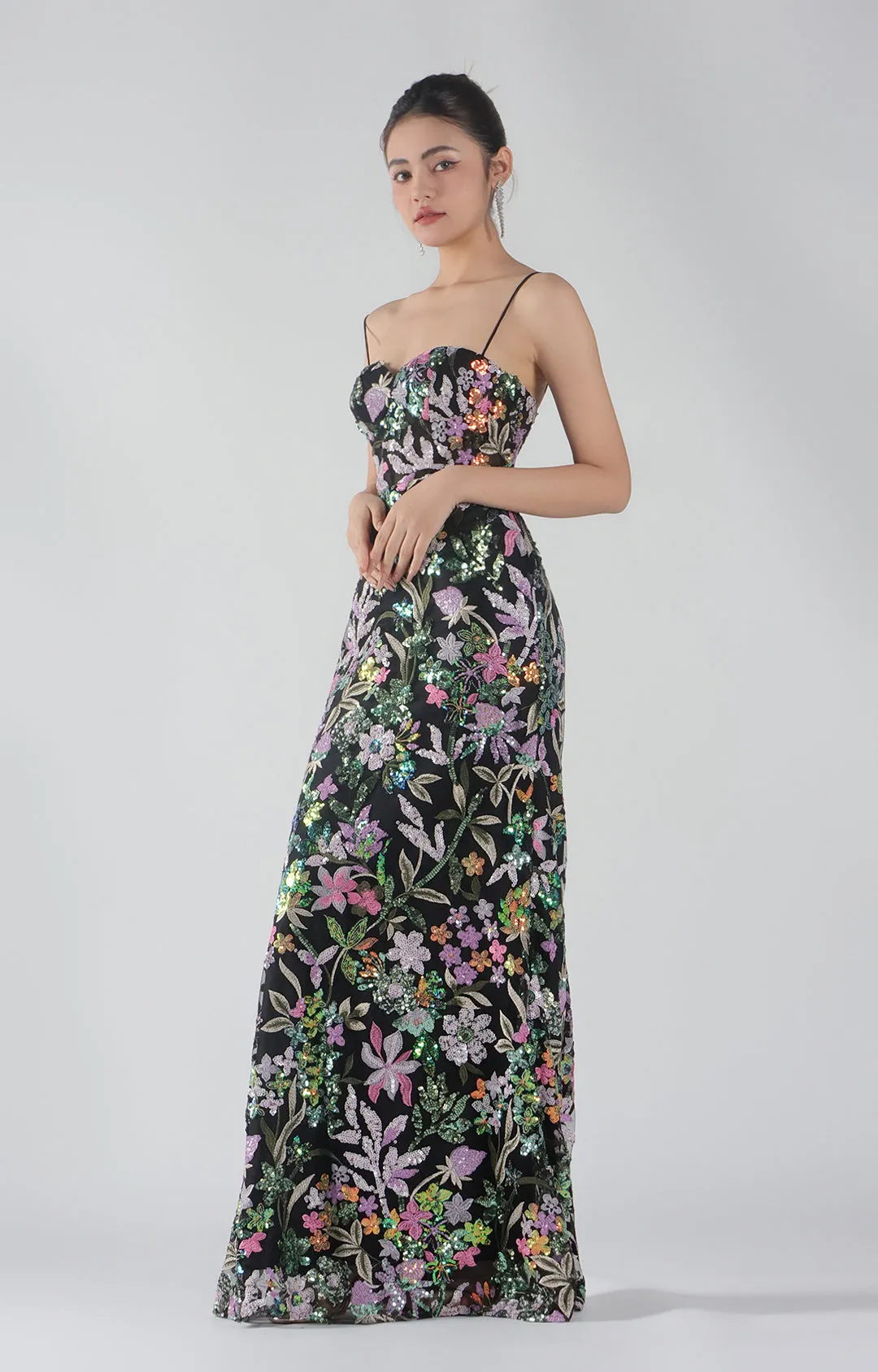 Heart Collar Sequins Spaghetti Straps Open Back Maxi Dress