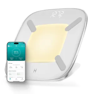 Homedics Digital Smart Scale, Motion-Sensing LED Display, 13 Body Metrics Analysis, Bluetooth Sync, Multi-User Recognition, High-Precision Weight Measurement Up to 400 lbs, White