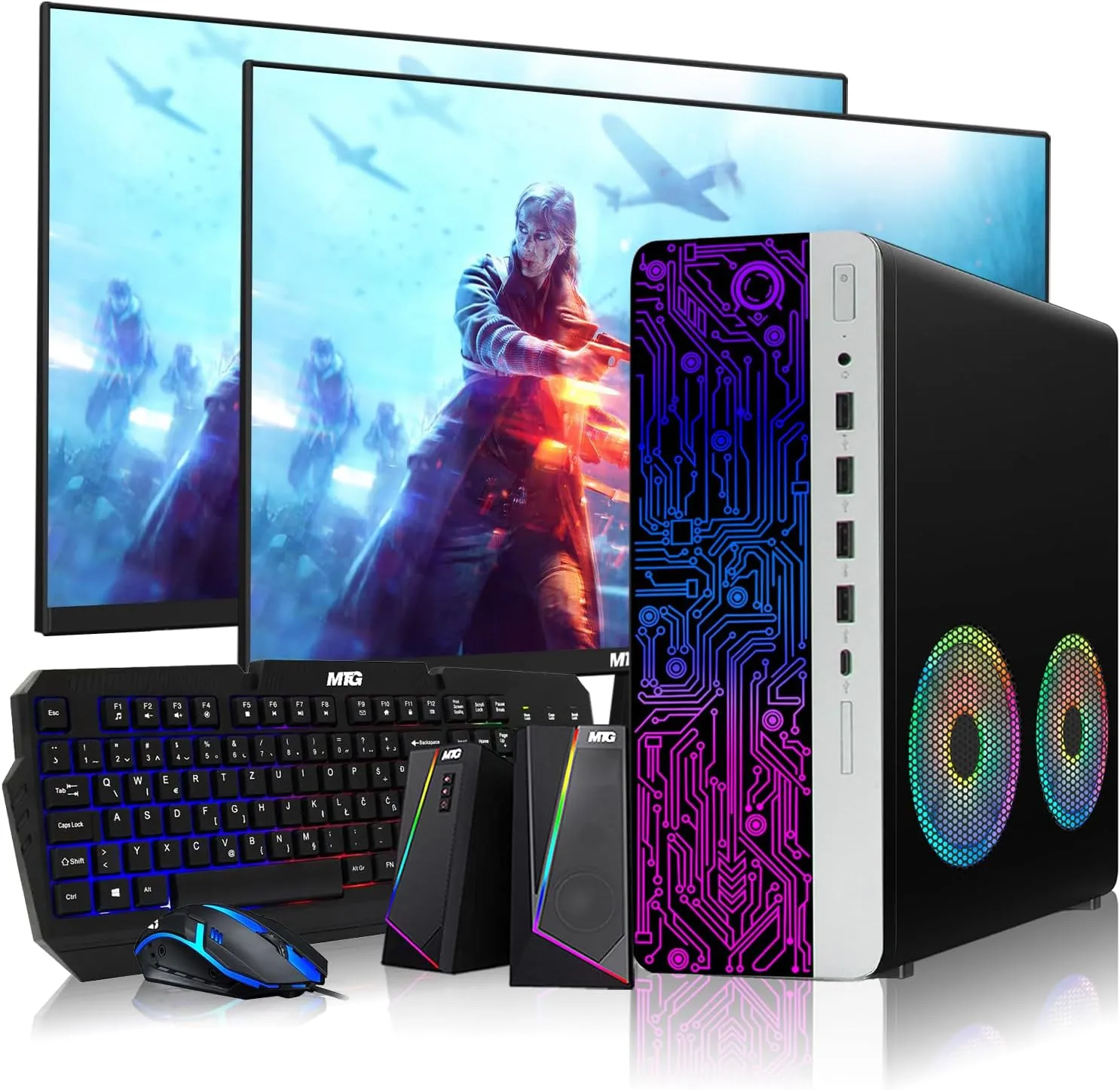 HP G3 Desktop RGB Computer PC Intel i7-6th Gen, 16GB DDR4 Ram 512GB SSD, Dual 24 Inch Monitor, GT 1030, RGB Speaker, Gaming Keyboard Mouse, 2X ARGB Fan WiFi, Windows 11 Pro (Renewed)