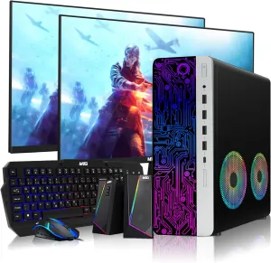 HP G3 Desktop RGB Computer PC Intel i7-6th Gen, 16GB DDR4 Ram 512GB SSD, Dual 24 Inch Monitor, GT 1030, RGB Speaker, Gaming Keyboard Mouse, 2X ARGB Fan WiFi, Windows 11 Pro (Renewed)