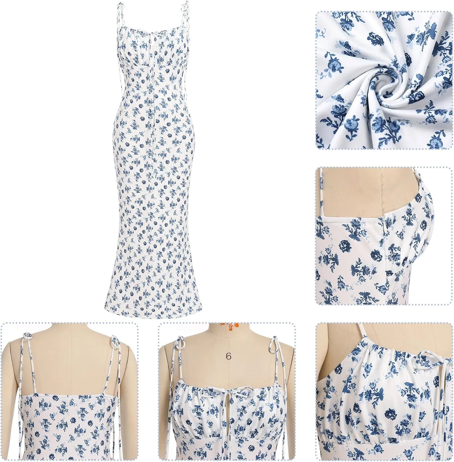 IDOPIP Women Summer Floral Bodycon Maxi Dress Boho Spaghetti Straps Backless Sundress Casual Classy Wedding Guest Dress 2024