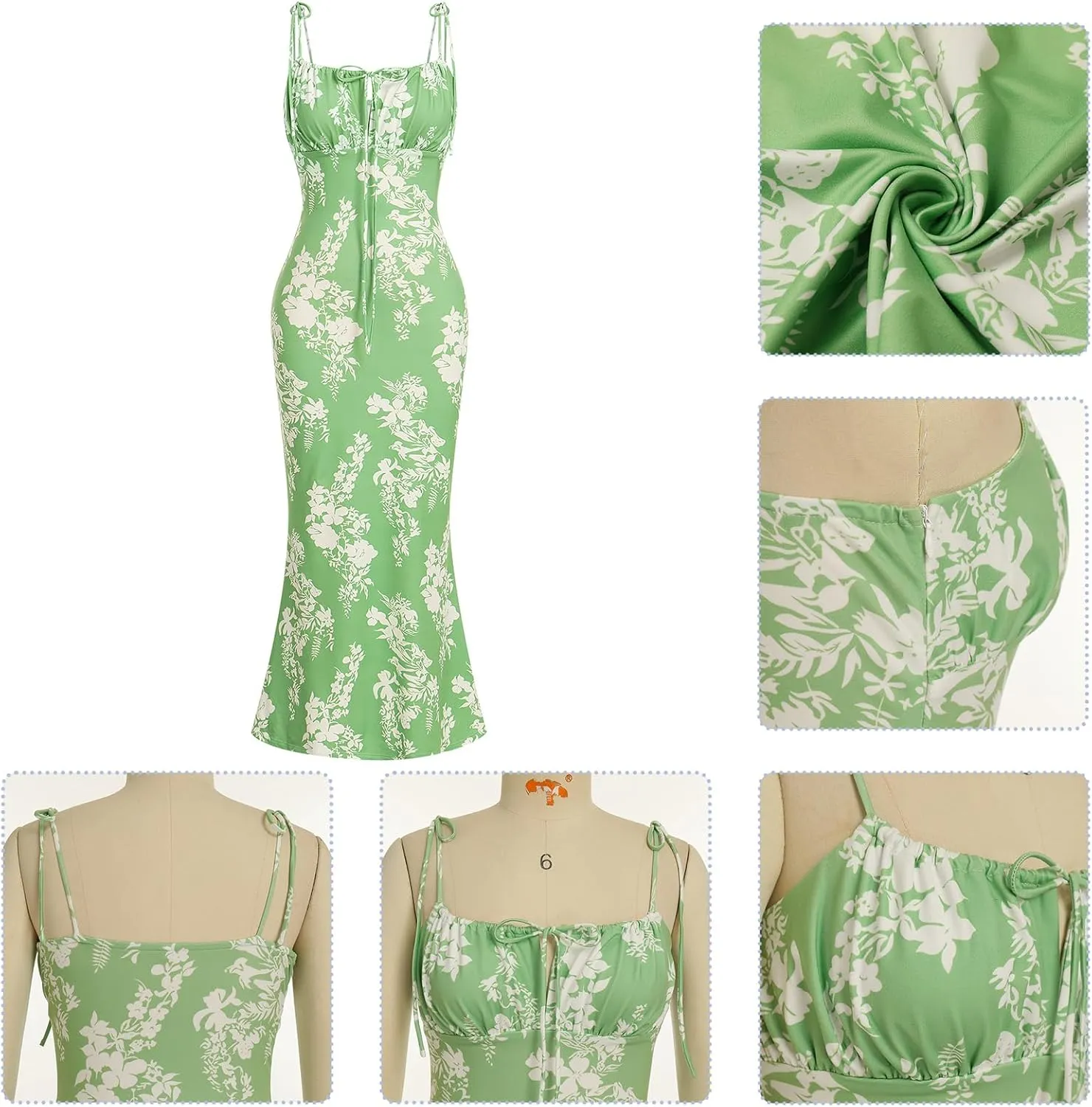IDOPIP Women Summer Floral Bodycon Maxi Dress Boho Spaghetti Straps Backless Sundress Casual Classy Wedding Guest Dress 2024