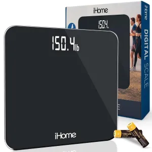 iHome Digital Scale, Bathroom Scale, Batteries Included, Scale Body Weight, Weight Scale, Digital Scale, Bathroom Scales for Weight, Digital Scales for Body Weight, Weight Scales Bathroom (Black)