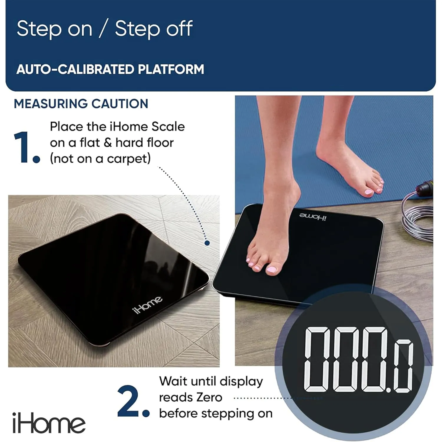 iHome Digital Scale, Bathroom Scale, Batteries Included, Scale Body Weight, Weight Scale, Digital Scale, Bathroom Scales for Weight, Digital Scales for Body Weight, Weight Scales Bathroom (Black)