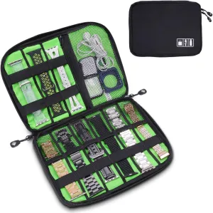 iiteeology Smart Watch Band Storage Bag, Universal Watch Band Accessories Organizer Bag Travel Storage Bag, Extra Pocket for Magsafe Charger, Cable, Headphone, USB, SD Cards, Black