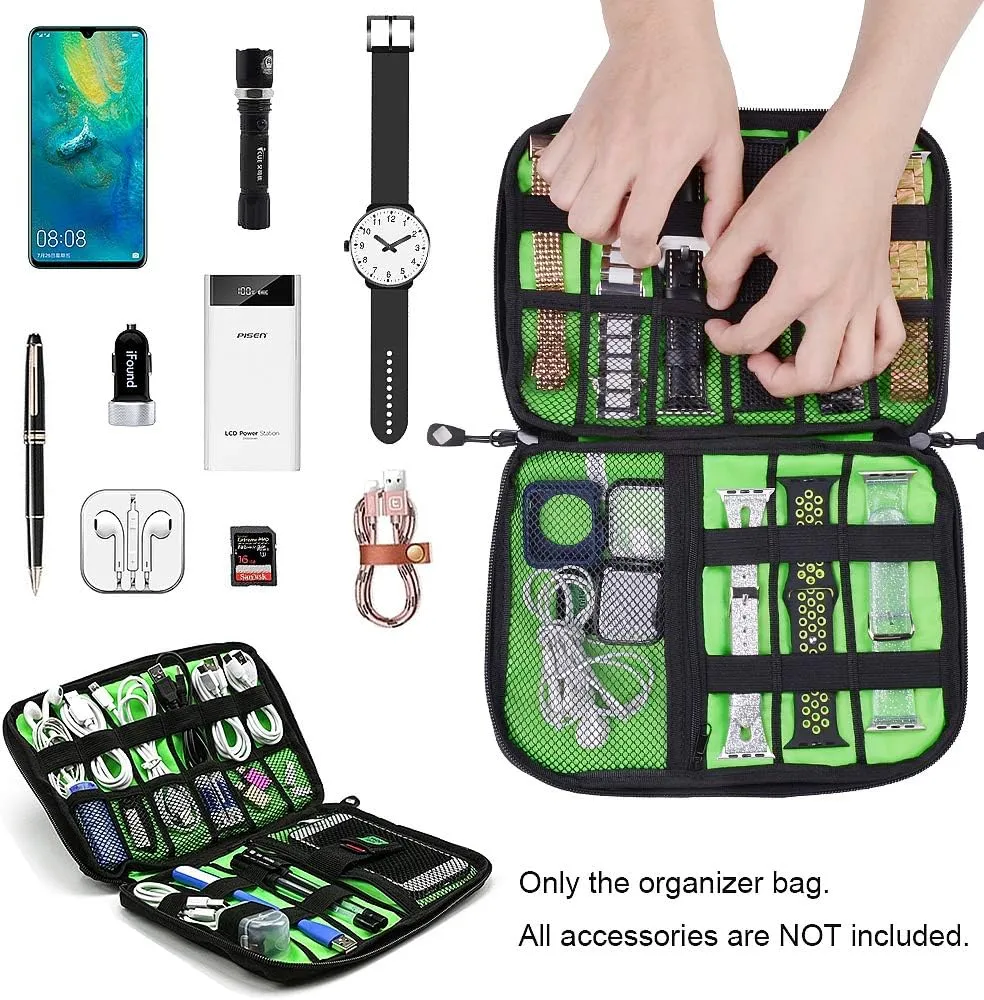 iiteeology Smart Watch Band Storage Bag, Universal Watch Band Accessories Organizer Bag Travel Storage Bag, Extra Pocket for Magsafe Charger, Cable, Headphone, USB, SD Cards, Black