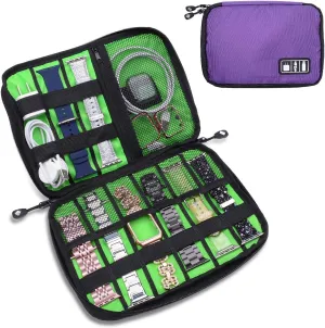 iiteeology Smart Watch Band Storage Bag, Universal Watch Band Accessories Organizer Bag Travel Storage Bag, Extra Pocket for Magsafe Charger, Cable, Headphone, USB, SD Cards, Purple