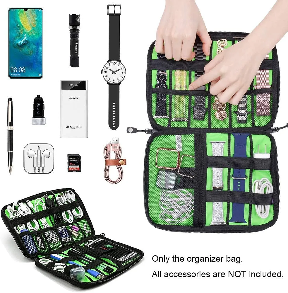 iiteeology Smart Watch Band Storage Bag, Universal Watch Band Accessories Organizer Bag Travel Storage Bag, Extra Pocket for Magsafe Charger, Cable, Headphone, USB, SD Cards, Purple