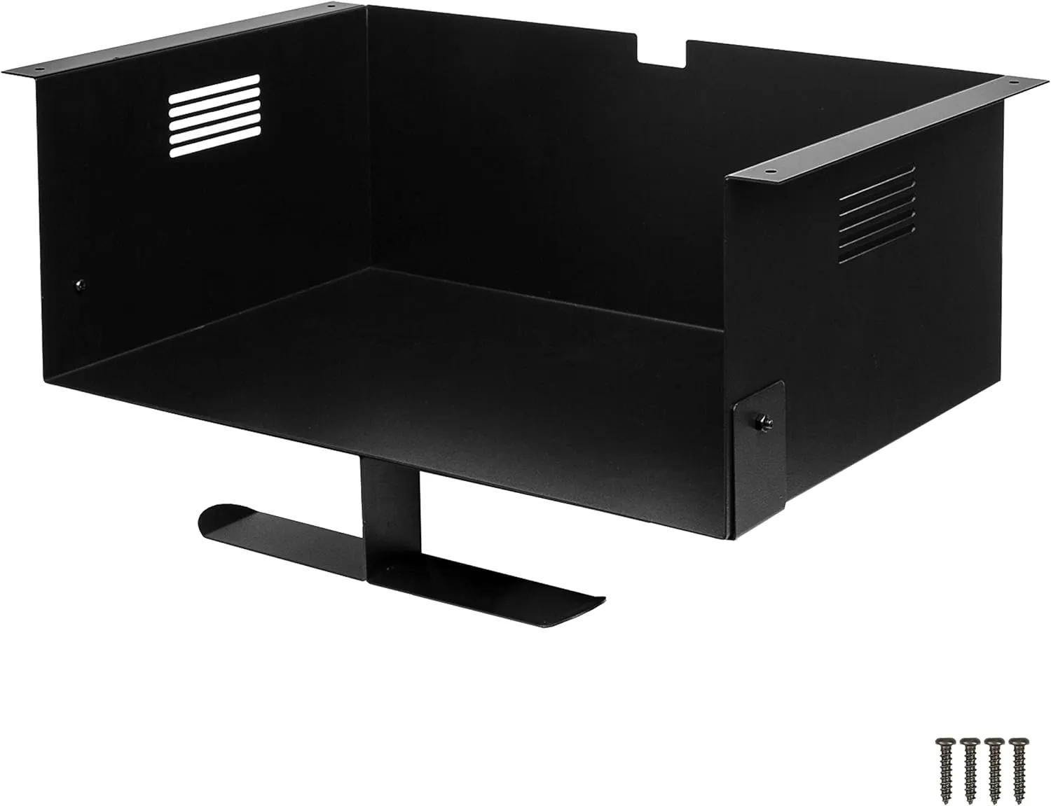 Ilyapa Under Desk Mount, Steel CPU Under Desk Computer Mount with Vents for Home Office Storage, Gaming Console Shelf with Headphone Hanger Compatible to Xbox, PlayStation, PS5, Wii - 6 x 15 x 10