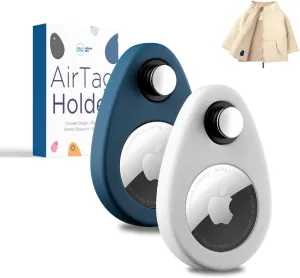 INFINITE ORBIT AirTag Holder for Kids, Hidden Design 2-Pack Anti-Removal AirTag Silicone Case with Pins, Suitable for Children, Elderly, Pets, Luggage (Blue & White).