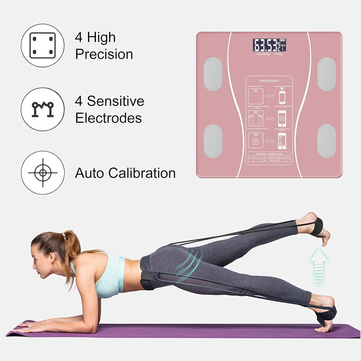 Intelligent Body Fat Scale, a Simple and Practical Digital Scale That can be Connected to a Mobile Digital Bathroom Scale to Display BMI, Body Fat, Muscle Mass, and Durable Weight Scale (Pink)