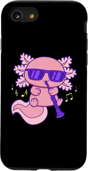iPhone SE (2020) / 7 / 8 Cute Pink Kawaii Axolotl With Glasses Playing Clarinet Case