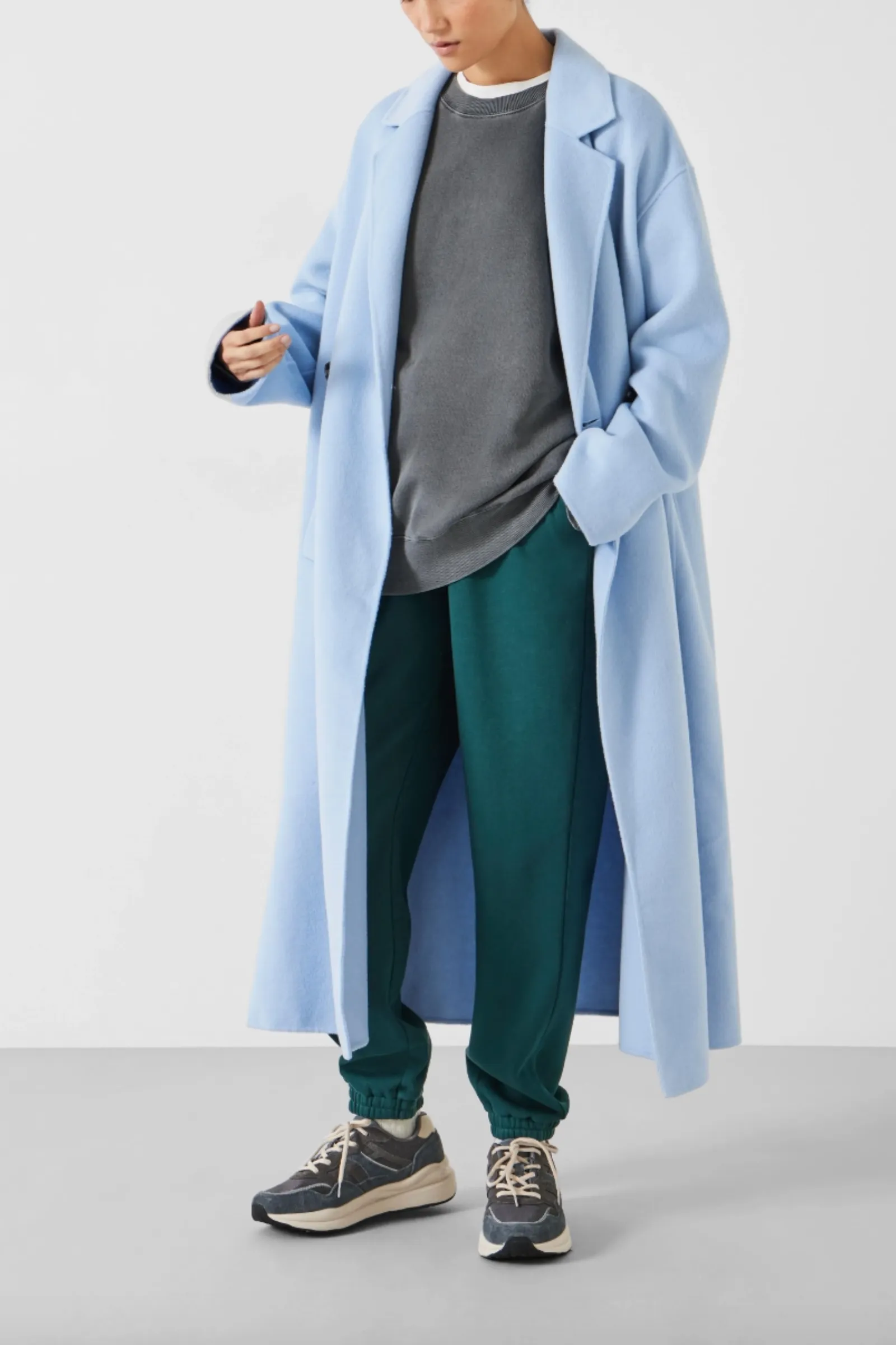 Iris Blue Relaxed Wool Blend Double Faced Coat
