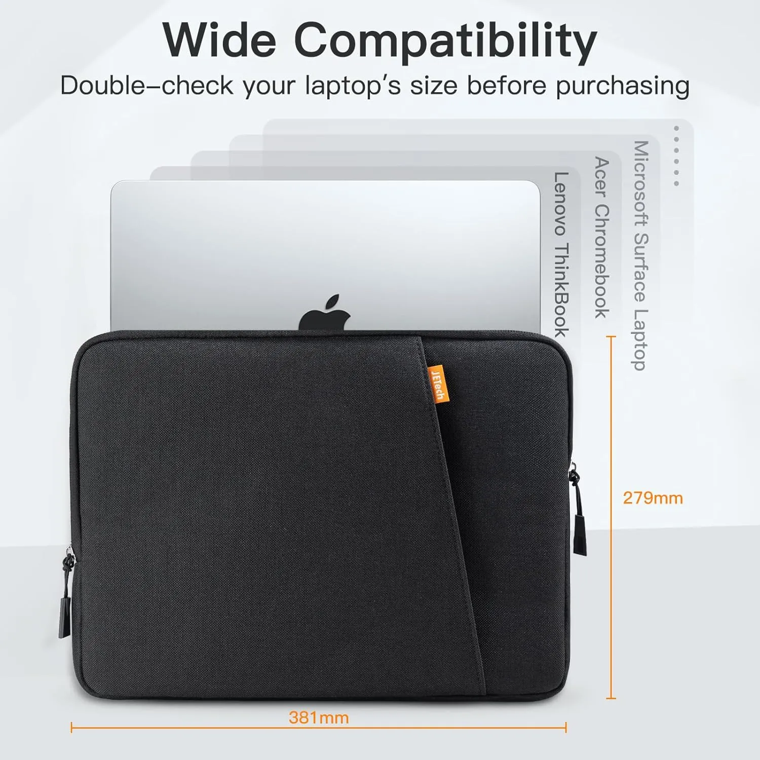 JETech Laptop Sleeve for 15-Inch Notebook, Compatible with MacBook Air 15-Inch M4/M3/M2, MacBook Pro 16-Inch M4/M3/M2/M1, Waterproof Shockproof Case with Accessory Pocket Bag (Black)