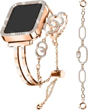 JOYOZY Bling Band Compatible with Apple Watch 38mm 40mm 41mm 42mm 44mm 45mm,Sparkling Glitter Case Built-in Screen Protector,Shiny Diamonds Women Bracelet for iWatch Series 9/8/7/SE/6/5/4/3/2/1