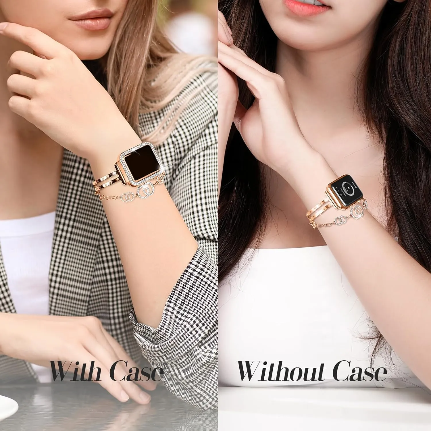 JOYOZY Bling Band Compatible with Apple Watch 38mm 40mm 41mm 42mm 44mm 45mm,Sparkling Glitter Case Built-in Screen Protector,Shiny Diamonds Women Bracelet for iWatch Series 9/8/7/SE/6/5/4/3/2/1