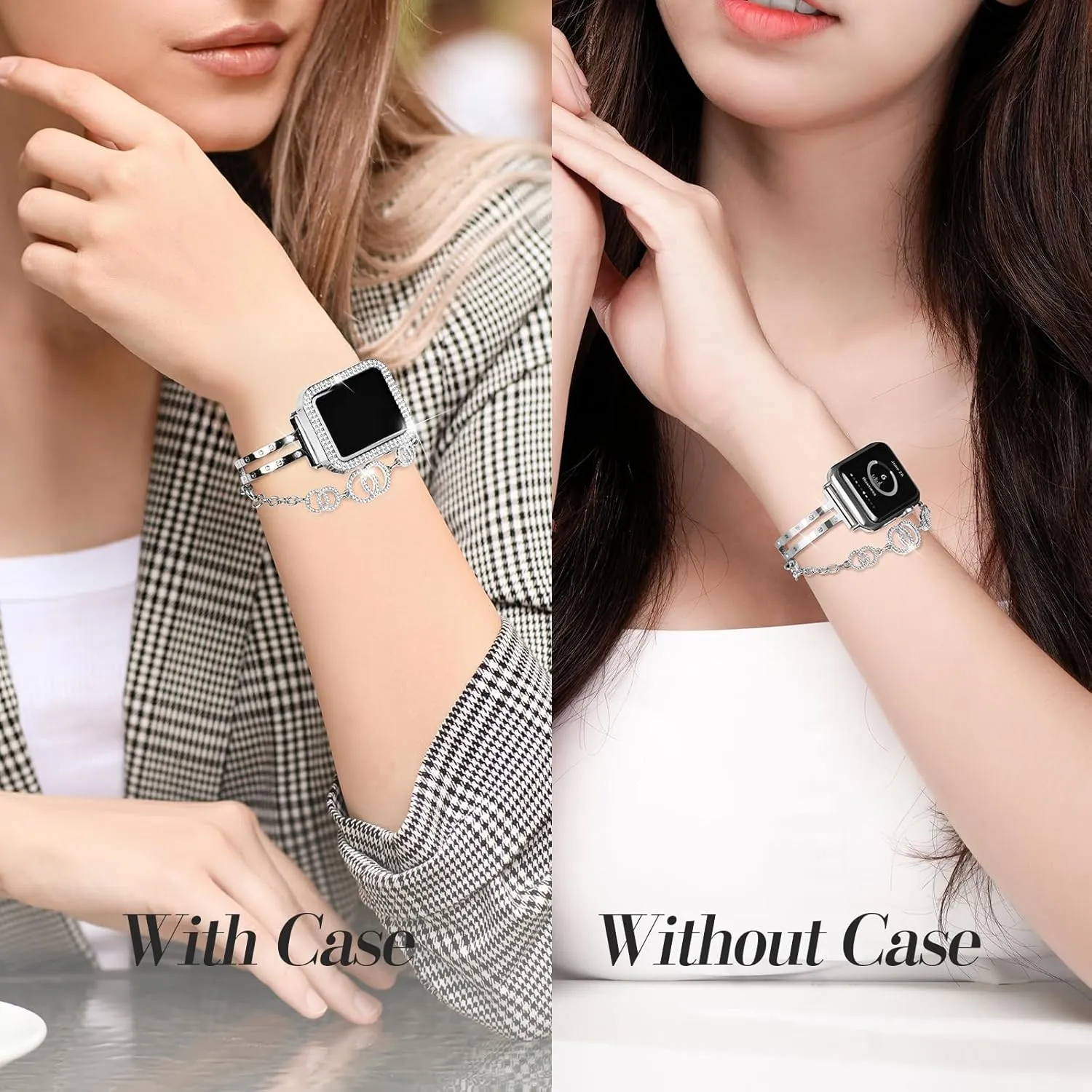 JOYOZY Bling Band Compatible with Apple Watch 38mm 40mm 41mm 42mm 44mm 45mm,Sparkling Glitter Case Built-in Screen Protector,Shiny Diamonds Women Bracelet for iWatch Series 9/8/7/SE/6/5/4/3/2/1