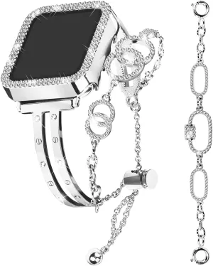 JOYOZY Bling Band Compatible with Apple Watch 38mm 40mm 41mm 42mm 44mm 45mm,Sparkling Glitter Case Built-in Screen Protector,Shiny Diamonds Women Bracelet for iWatch Series 9/8/7/SE/6/5/4/3/2/1