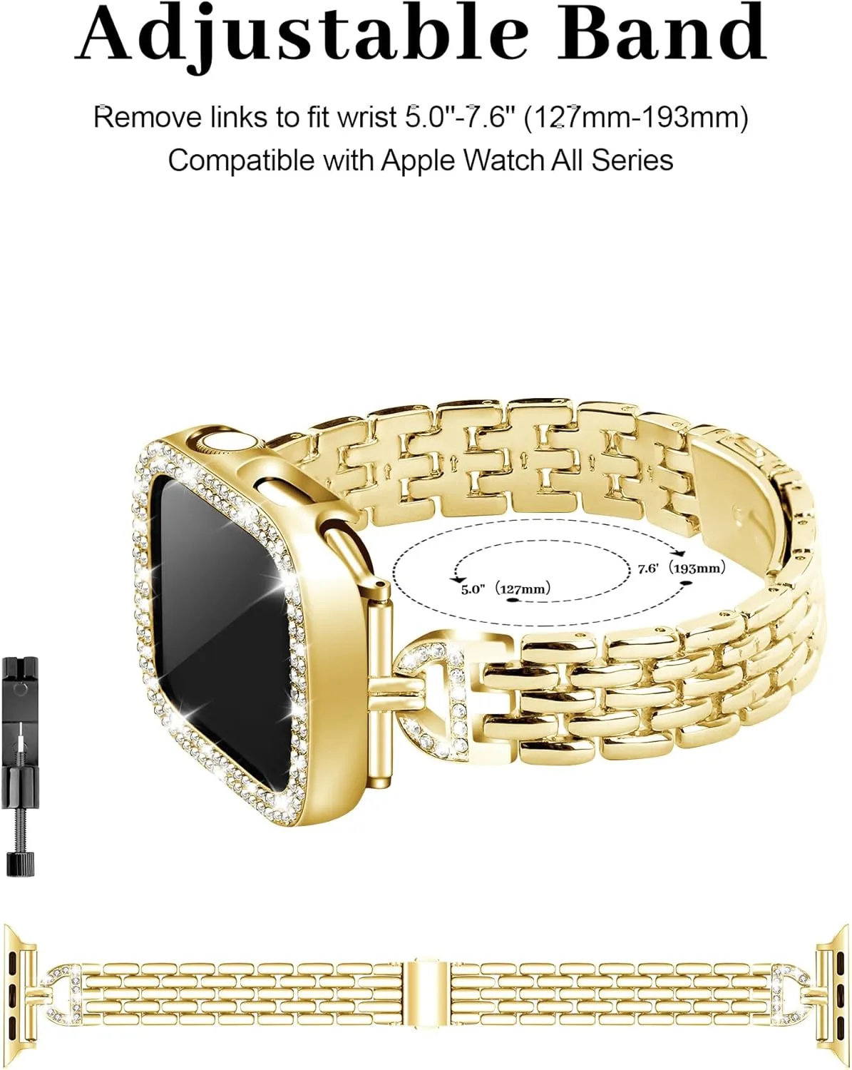 JR.DM Slim Bracelet with Bling Case Compatible with Apple Watch Bands Cover for Women, Dressy D-Shaped Stainless Steel Replacement Strap for iWatch Series 10/9/8/7/6/5/4/3/2/1/SE/Ultra