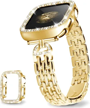 JR.DM Slim Bracelet with Bling Case Compatible with Apple Watch Bands Cover for Women, Dressy D-Shaped Stainless Steel Replacement Strap for iWatch Series 10/9/8/7/6/5/4/3/2/1/SE/Ultra
