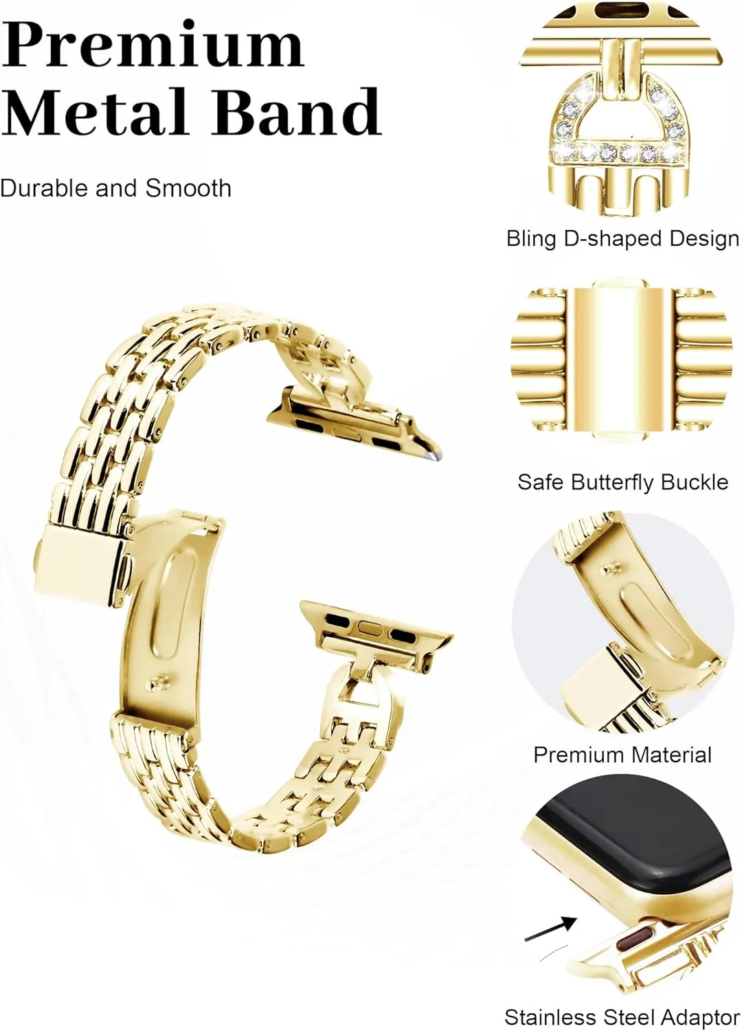 JR.DM Slim Bracelet with Bling Case Compatible with Apple Watch Bands Cover for Women, Dressy D-Shaped Stainless Steel Replacement Strap for iWatch Series 10/9/8/7/6/5/4/3/2/1/SE/Ultra