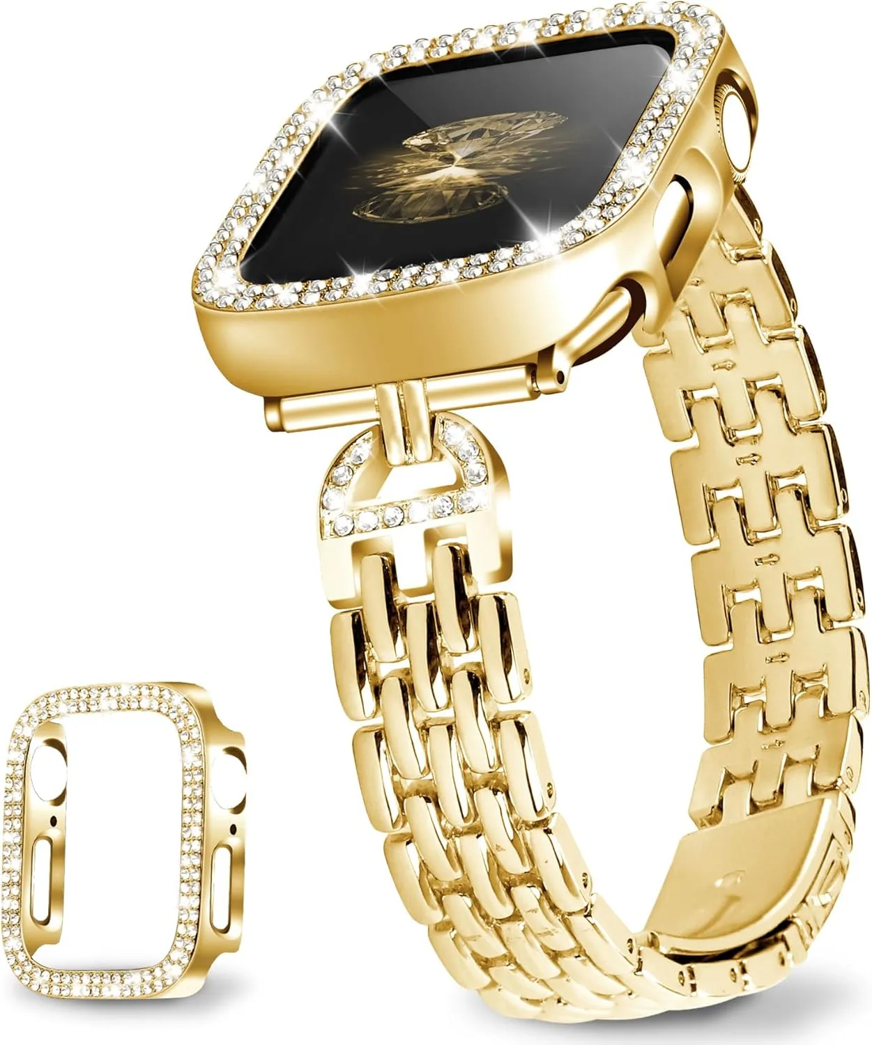 JR.DM Slim Bracelet with Bling Case Compatible with Apple Watch Bands Cover for Women, Dressy D-Shaped Stainless Steel Replacement Strap for iWatch Series 10/9/8/7/6/5/4/3/2/1/SE/Ultra