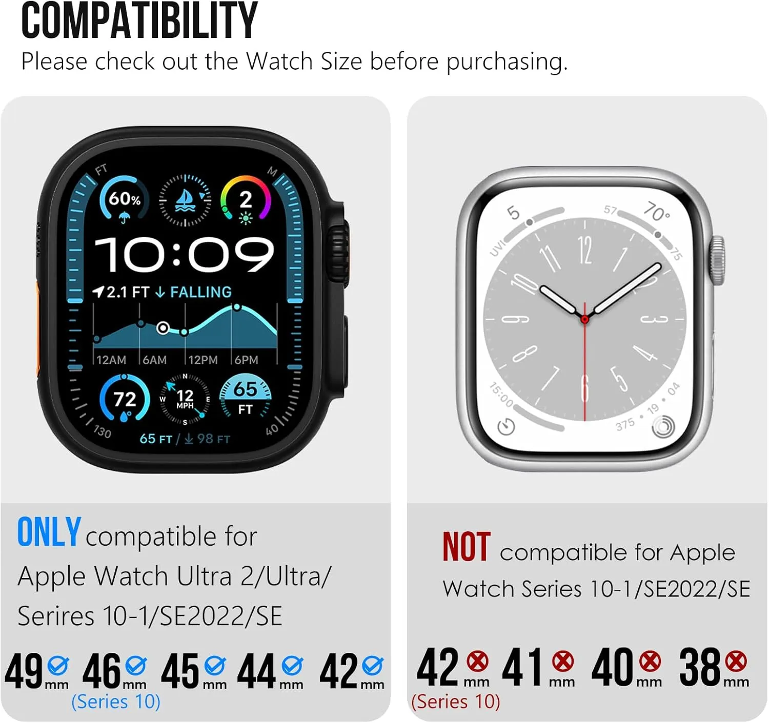 KADES for Apple Watch Ultra 2/Ultra 49mm Durable Metal Connector Band for Apple Watch Series 10 46mm,Series 9/8/SE2/7/6/SE/5/4/3/2/1 45mm/44mm/42mm, Rugged TPU Sport Replacement Band