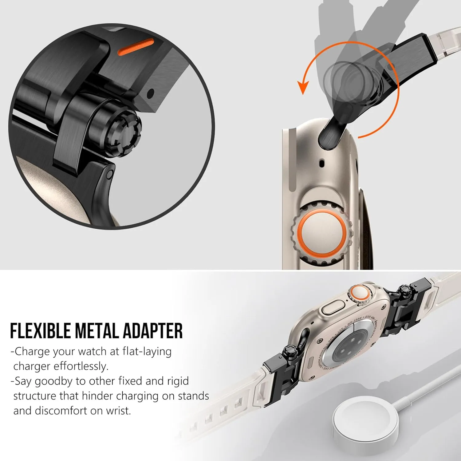 KADES for Apple Watch Ultra 2/Ultra 49mm Durable Metal Connector Band for Apple Watch Series 10 46mm,Series 9/8/SE2/7/6/SE/5/4/3/2/1 45mm/44mm/42mm, Rugged TPU Sport Replacement Band
