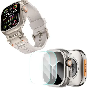 KADES Metal Case with Back Cover & Rugged TPU Sport Band for Apple Watch Ultra 2 49mm, Durable Metal Connector, Titanium/Starlight & Titanium