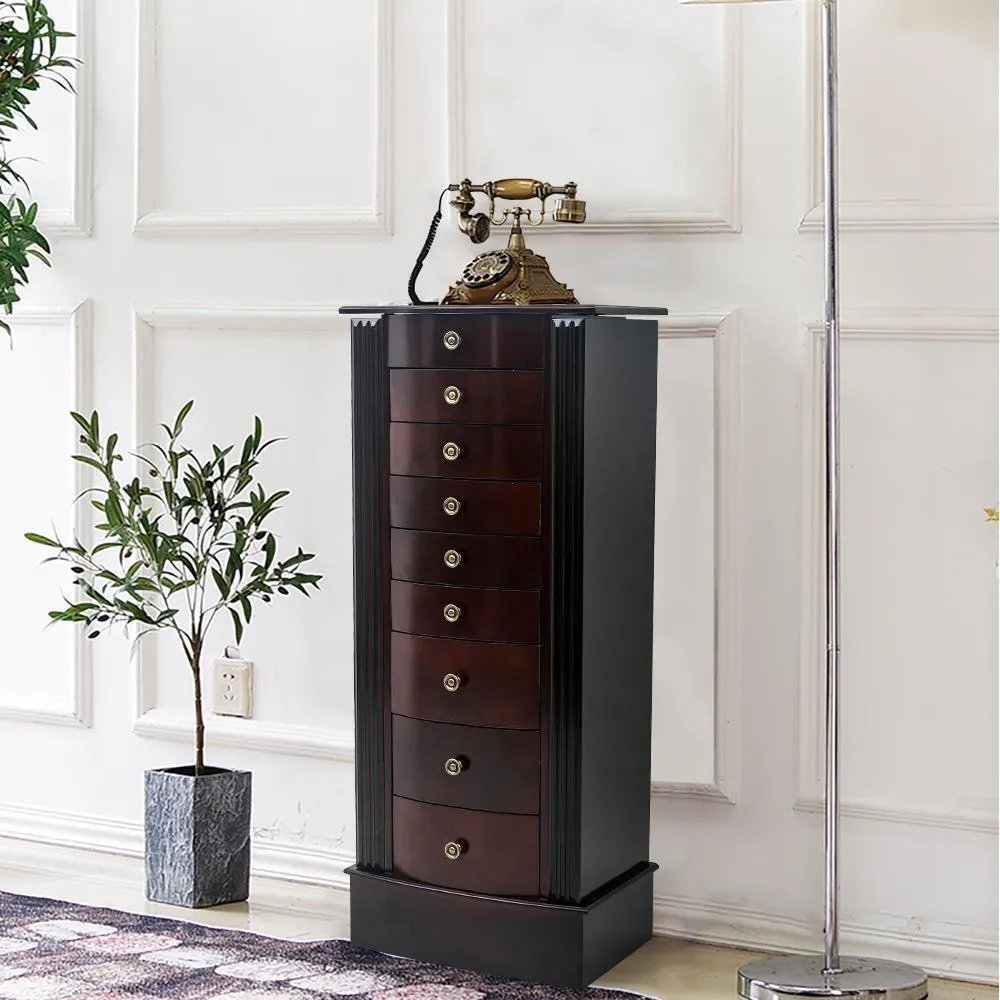 Large Mirrored Wooden Standing Jewelry Armoire  Elegant Organizer Cabinet