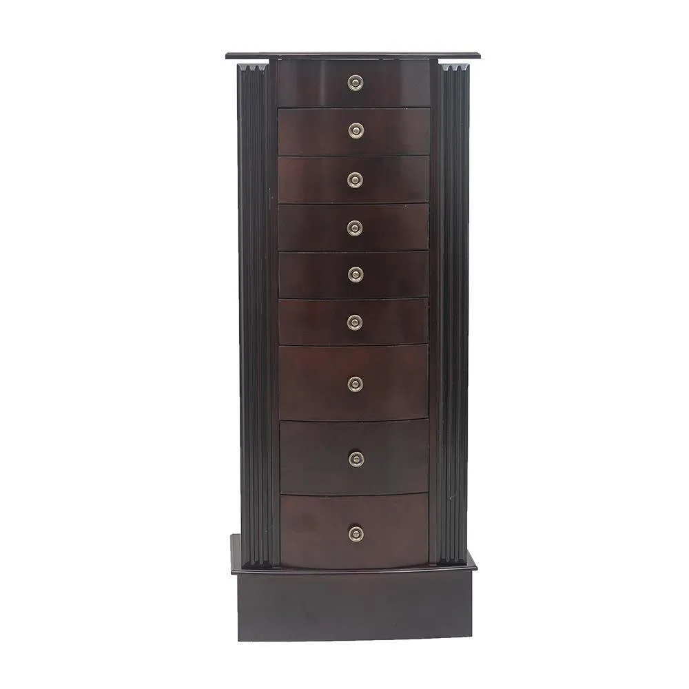 Large Mirrored Wooden Standing Jewelry Armoire  Elegant Organizer Cabinet