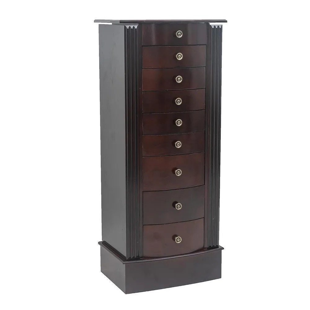 Large Mirrored Wooden Standing Jewelry Armoire  Elegant Organizer Cabinet